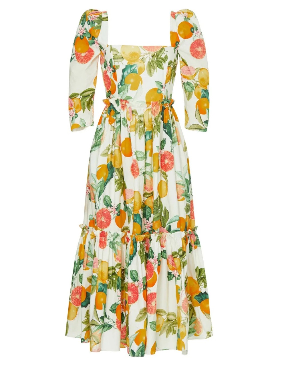 Cara Cara White Citrus & Green Leaf Tiered Maxi Dress